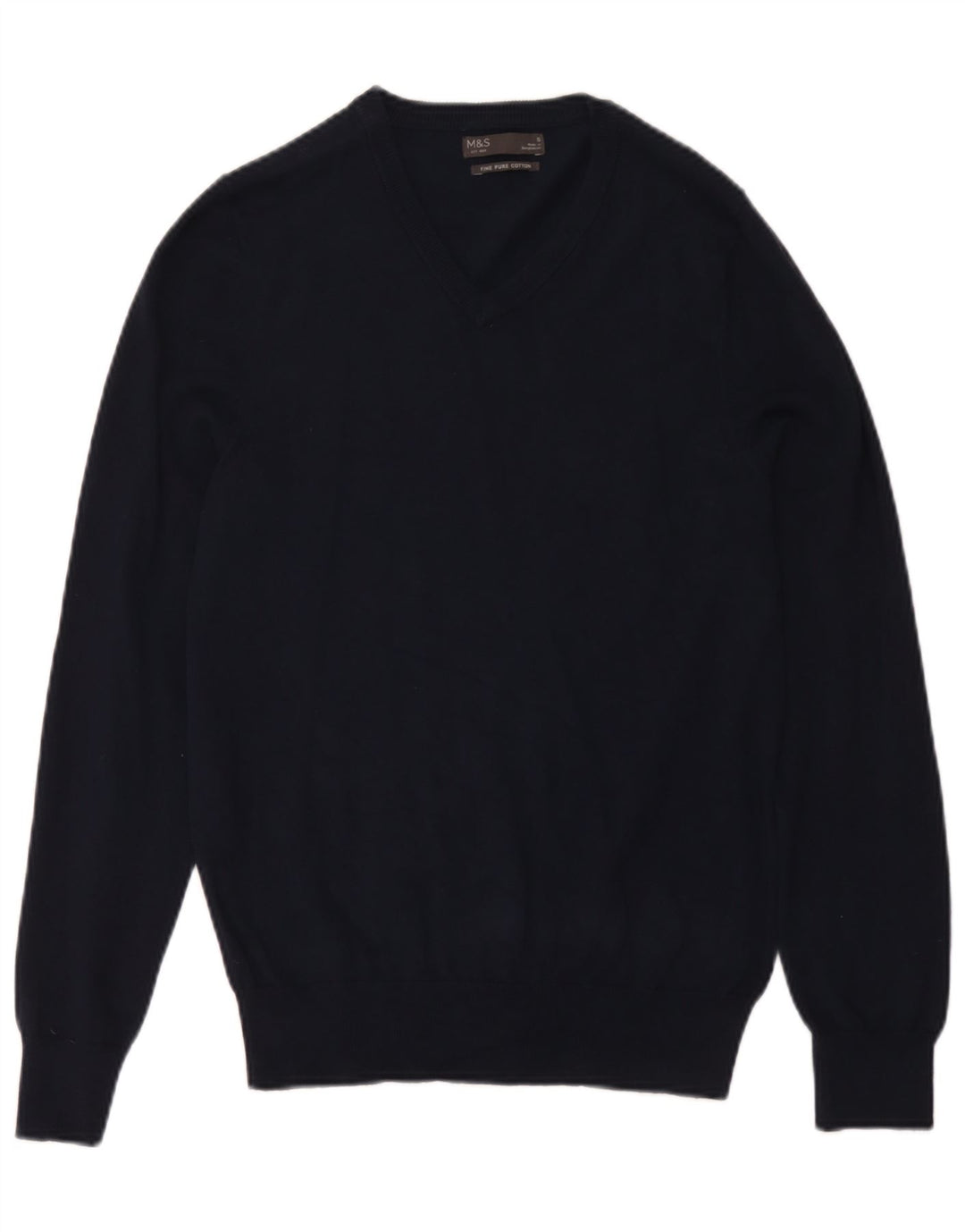 Marks & Spencer Herren-Pullover mit V-Ausschnitt, Größe S, marineblaue Baumwolle