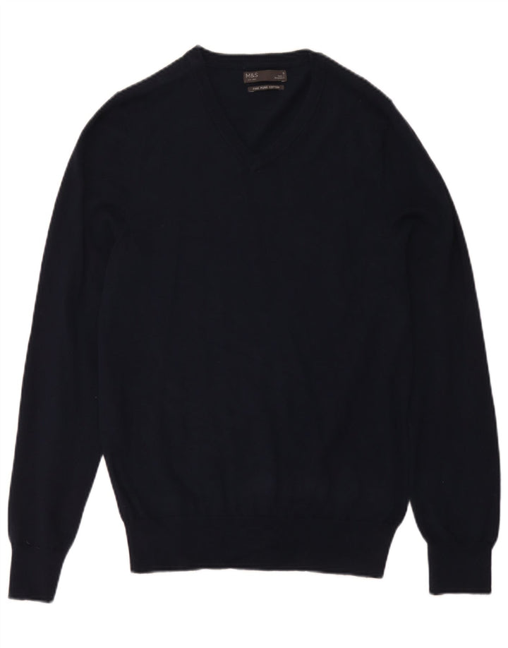 Marks & Spencer Herren-Pullover mit V-Ausschnitt, Größe S, marineblaue Baumwolle