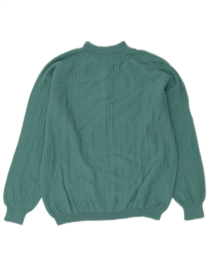 VINTAGE Damen-Pullover mit Knopfkragen, UK 14, Mittelgrün