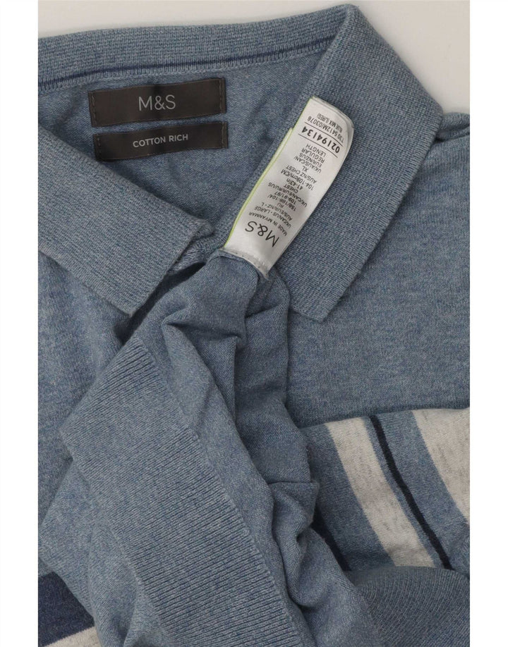 Marks & Spencer Herren-Poloshirt, groß, blau gestreift, Baumwolle