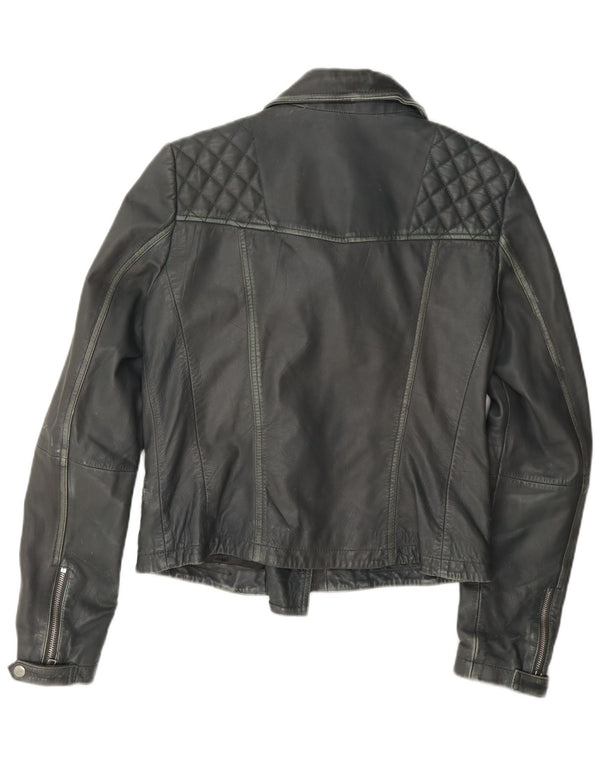All Saints Damen Leder Bikerjacke UK 12 Mittelgrau