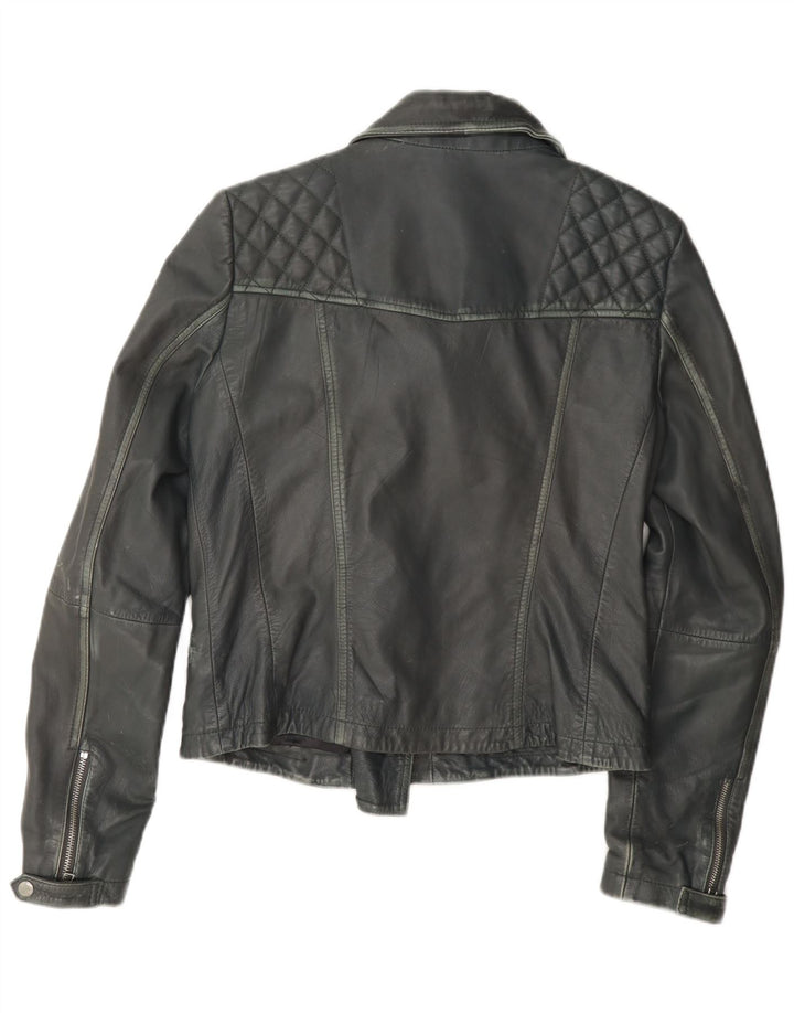 All Saints Damen Leder Bikerjacke UK 12 Mittelgrau