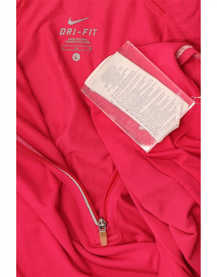 Nike Damen Dri Fit Zip Neck Pullover Trainingsanzug Top UK 16 Large Pink Nylon