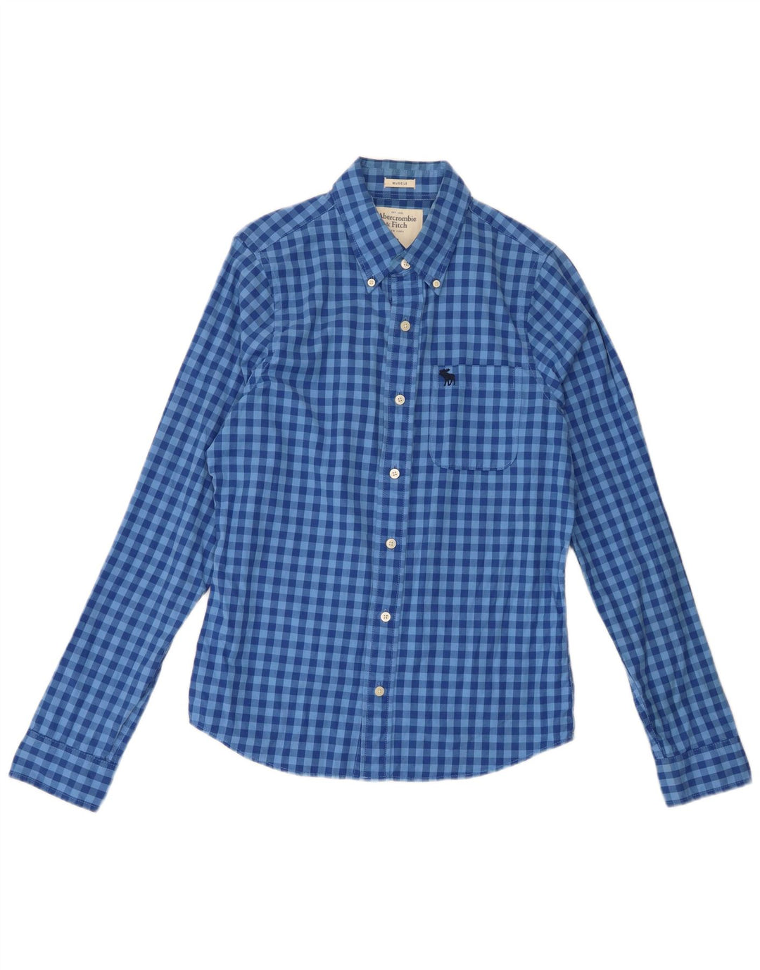 Abercrombie & Fitch Kariertes Herrenhemd aus mittelblauer Karo-Baumwolle