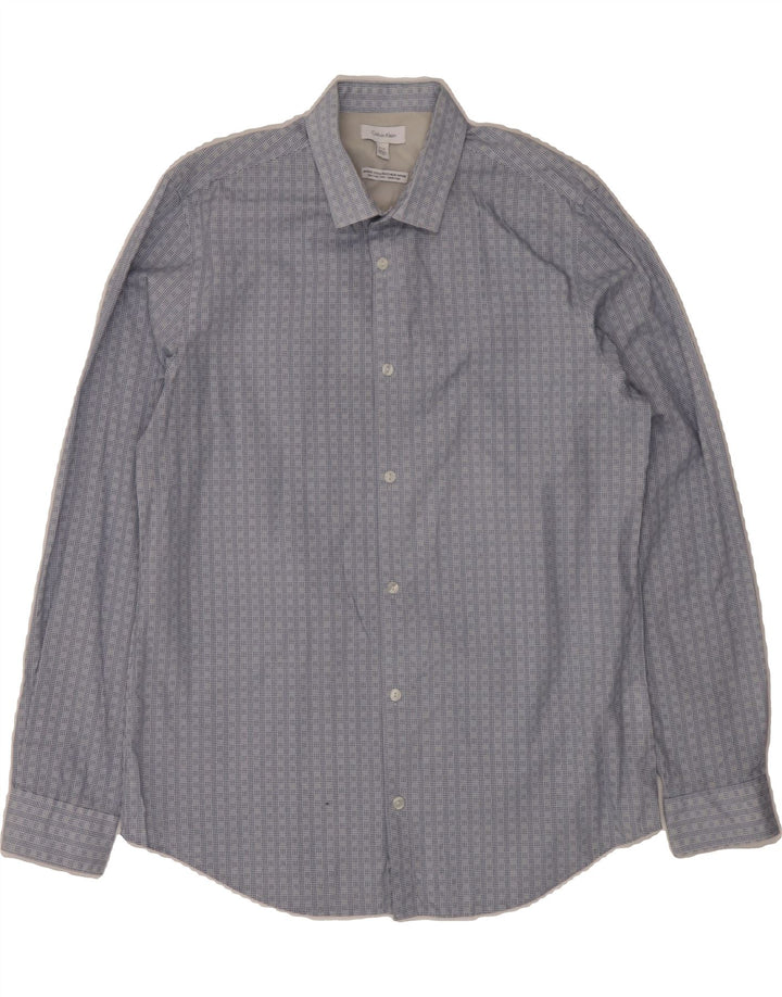 CALVIN KLEIN Mens Shirt Medium Blue Houndstooth Cotton Vintage Calvin Klein and Second-Hand Calvin Klein from Messina Hembry 