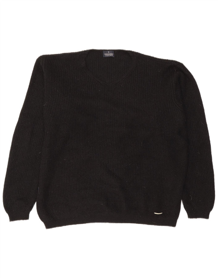 Trussardi Herren-Pullover mit V-Ausschnitt, groß, aus schwarzem Polyamid