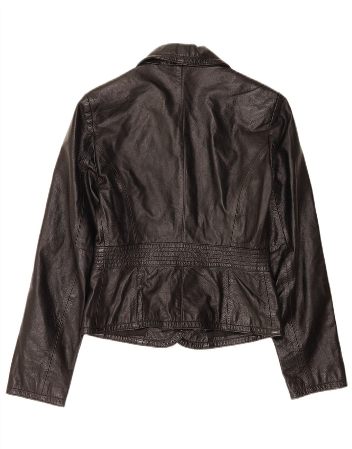 Sisley Damen Crop 2-Knopf-Lederblazer IT 40 Small Schwarz