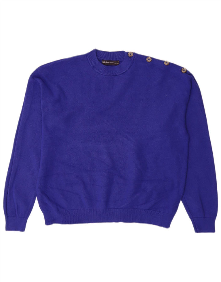 MARKS & SPENCER Womens Crew Neck Jumper Sweater UK 14 Medium Blue Viscose