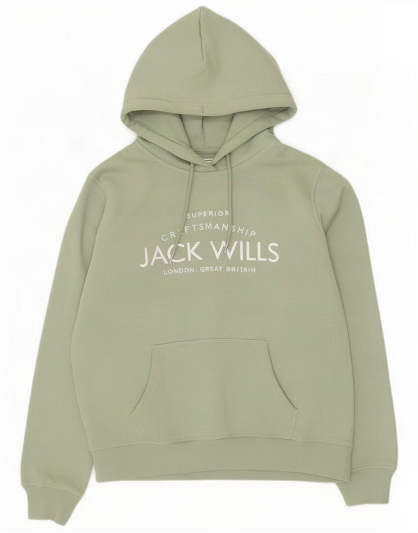 Jack Wills Womens Graphic Oversized Hoodie Jumper UK 10 Small Green Cotton
