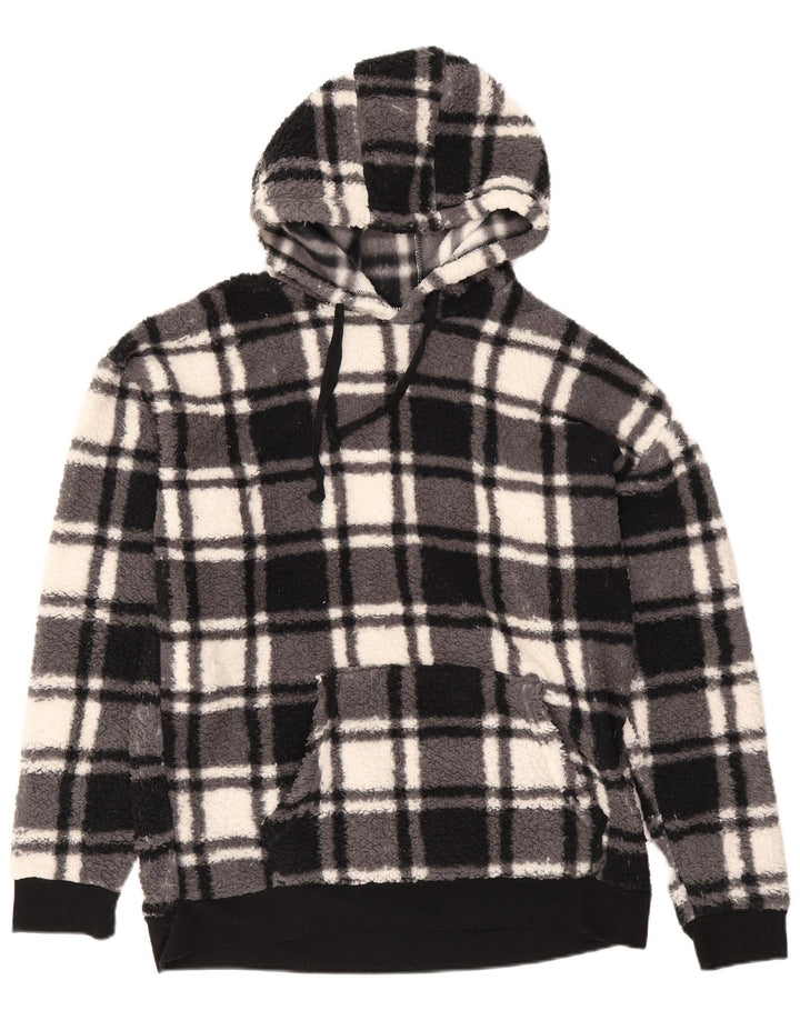Penguin Herren-Fleecepullover mit Kapuze, Mittelschwarz, kariert, Polyester