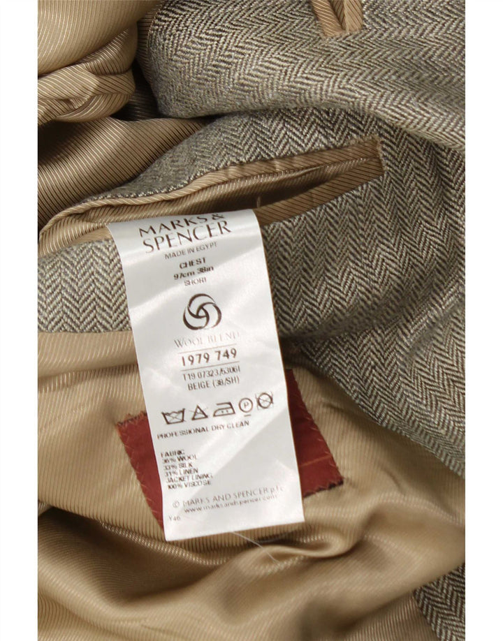 Marks & Spencer Herren-Blazerjacke UK 38 Mittelbeige Wolle mit Fischgrätenmuster
