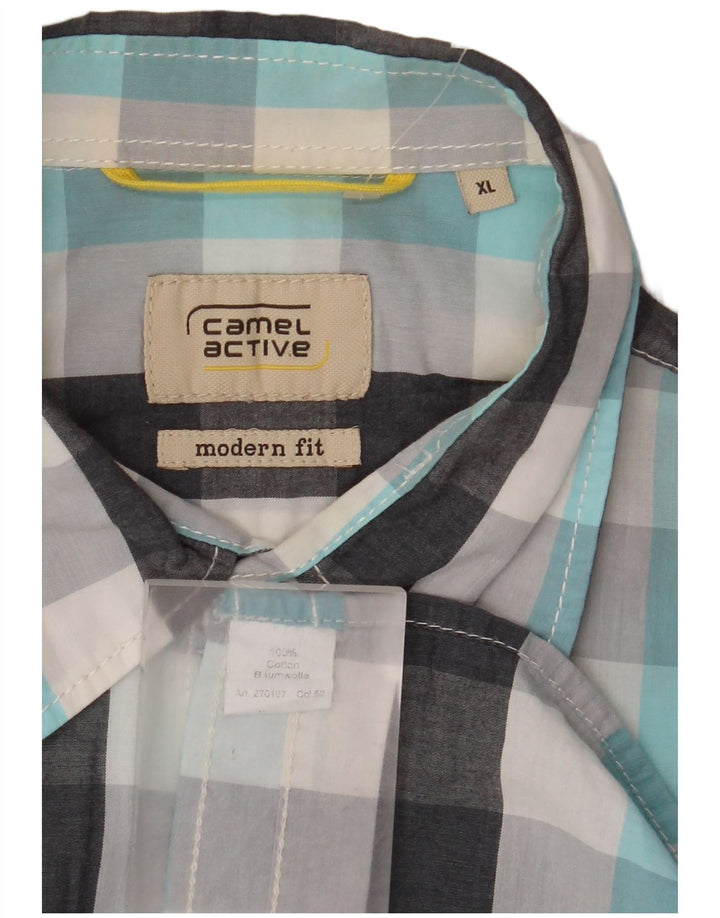 Camel Active Herren-Kurzarmhemd mit moderner Passform, XL, blau kariert, Baumwolle