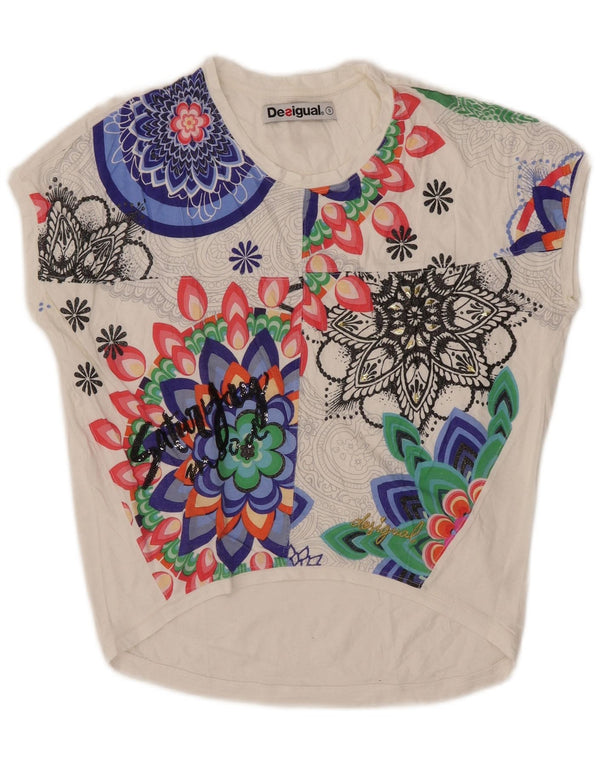 Desigual Damen Übergroßes Grafik-T-Shirt-Oberteil UK 10 Small Weiß