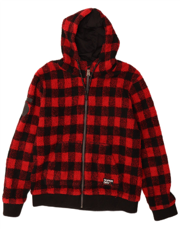 Superdry Herren-Fleecejacke mit Kapuze, UK 44 2XL, rotes Gingham-Polyester