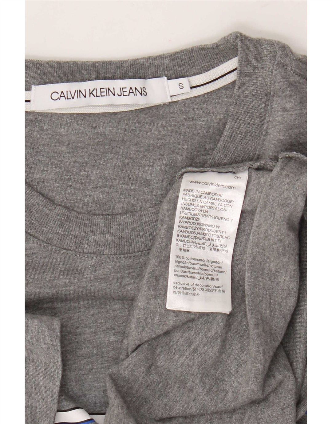 Calvin Klein Jeans Herren-T-Shirt mit Grafik, Größe S, graue Baumwolle