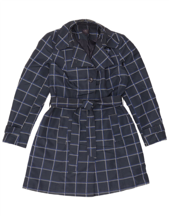 Marks & Spencer Damen Trenchcoat UK 12 Medium Navy Blue Check Polyester