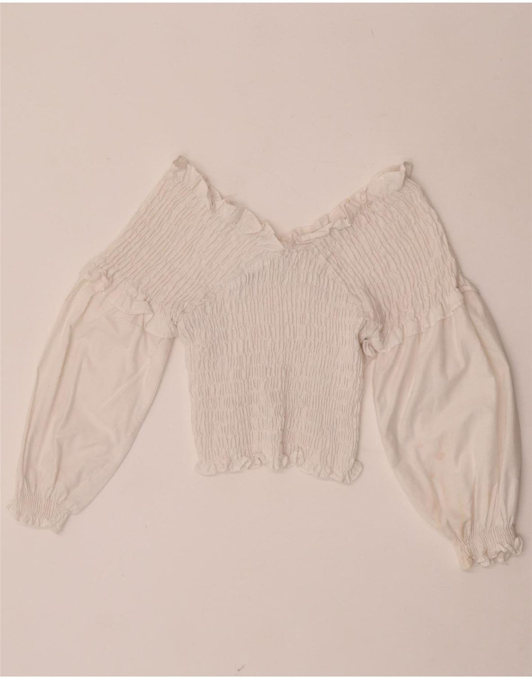 Zara Damen Langarm Crop Off Shoulder Top UK 12 Mittelweiß