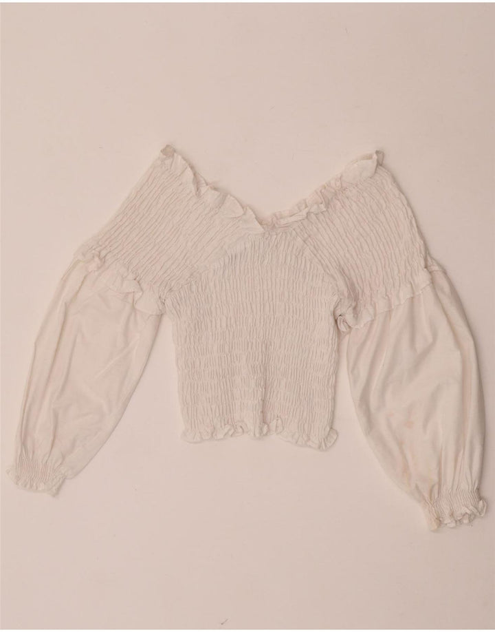 Zara Damen Langarm Crop Off Shoulder Top UK 12 Mittelweiß