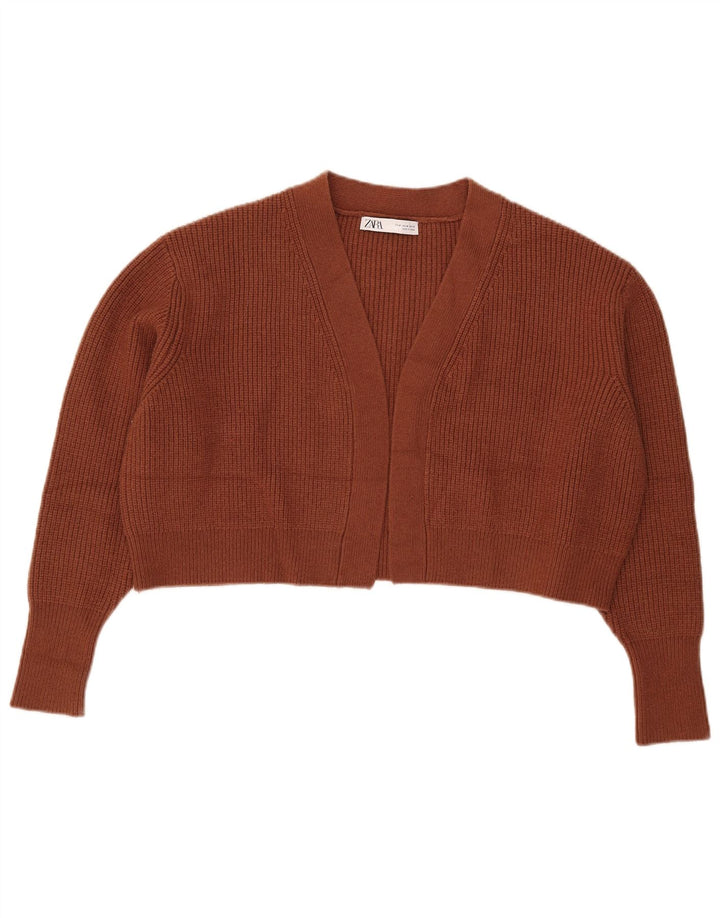 Zara Damen-Strickjacke, übergroß, bauchfrei, offen, Gr. 14, Mittelbraun