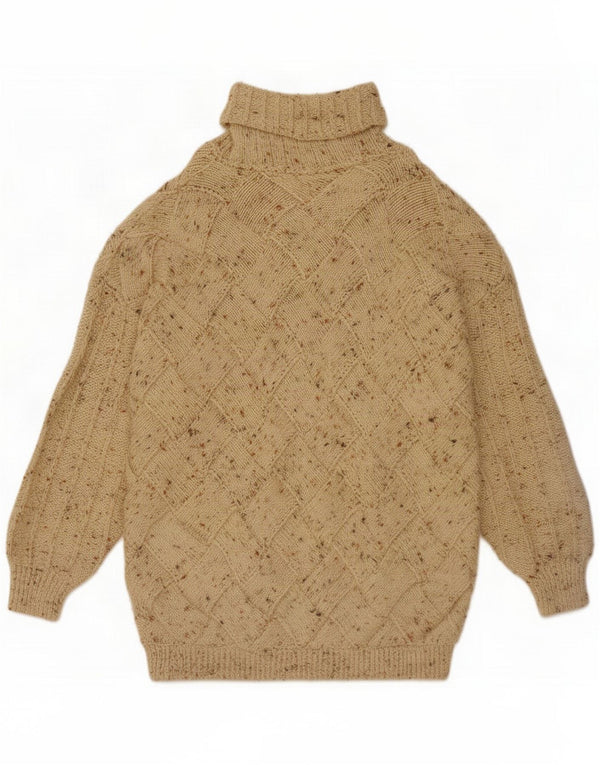 Vintage Mens Roll Neck Jumper Sweater Large Beige Flecked