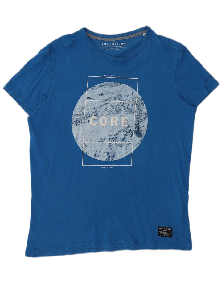 Jack & Jones Herren Grafik-T-Shirt-Oberteil aus mittelblauer Baumwolle