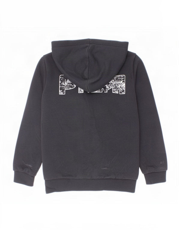 Puma Jungen Kapuzenpullover mit grafischem Reißverschluss, 9–10 Jahre, schwarze Baumwolle