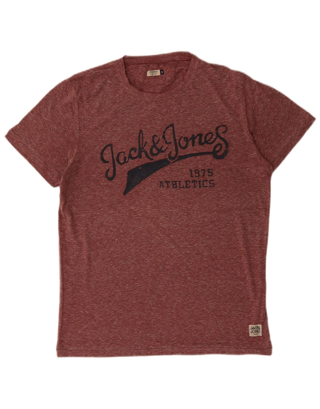 JACK & JONES Herren-T-Shirt mit Grafik, mittleres Burgunderrot, meliertes Polyester
