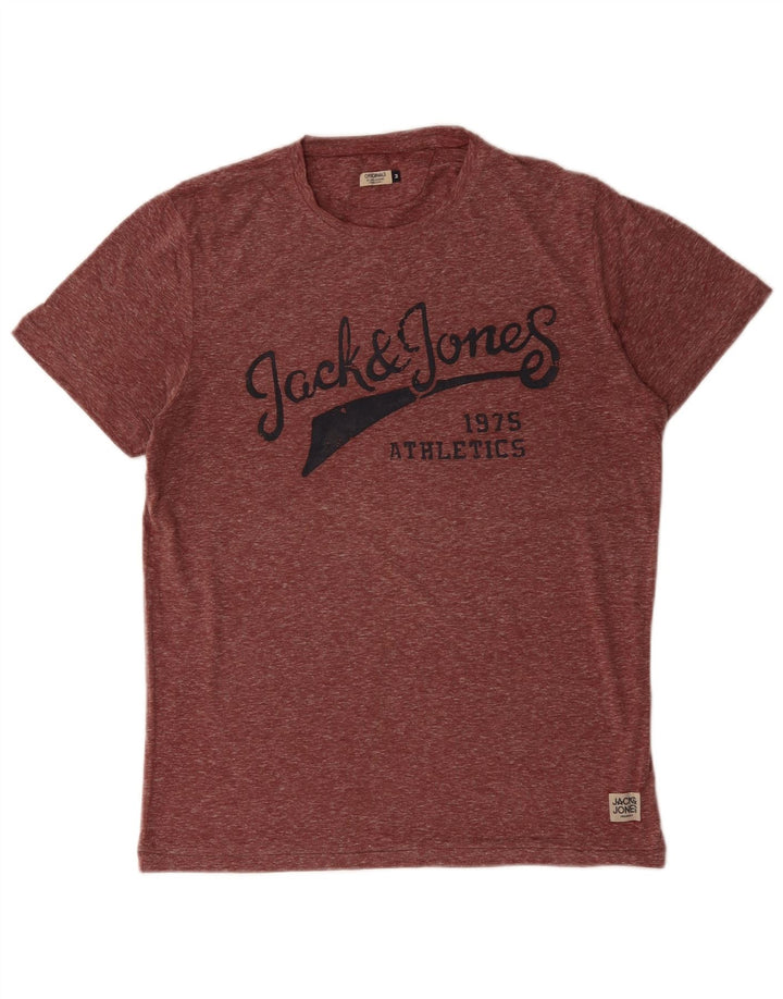 JACK & JONES Herren-T-Shirt mit Grafik, mittleres Burgunderrot, meliertes Polyester