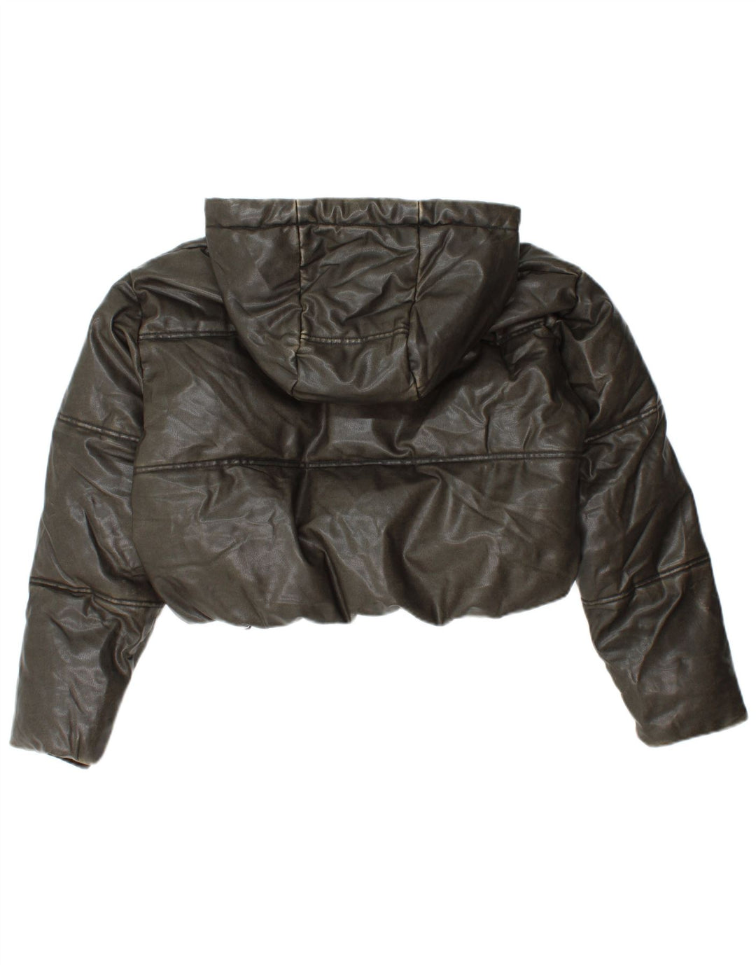 ZARA Damen Oversize Crop Hooded Wattierte Jacke UK 10 Small Khaki