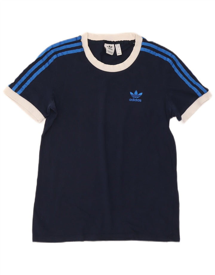 ADIDAS Damen T-Shirt Top UK 10 Small Marineblau Baumwolle
