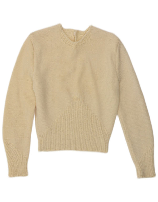 VINTAGE Damen-Pullover mit Rundhalsausschnitt, Gr. 10, Größe S, gebrochenes Weiß
