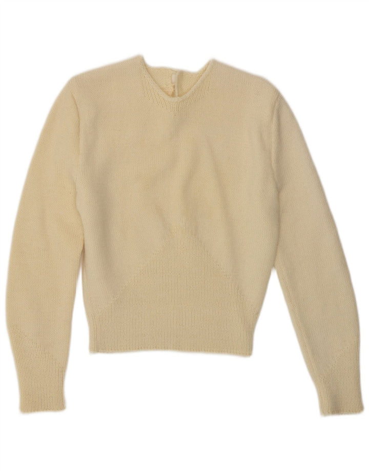 VINTAGE Damen-Pullover mit Rundhalsausschnitt, Gr. 10, Größe S, gebrochenes Weiß