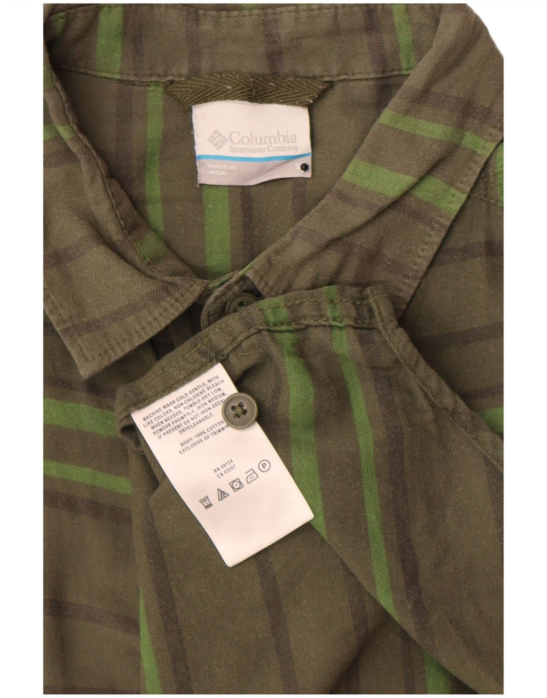 Columbia Herren-Flanellhemd, klein, Khaki, gestreift, Baumwolle