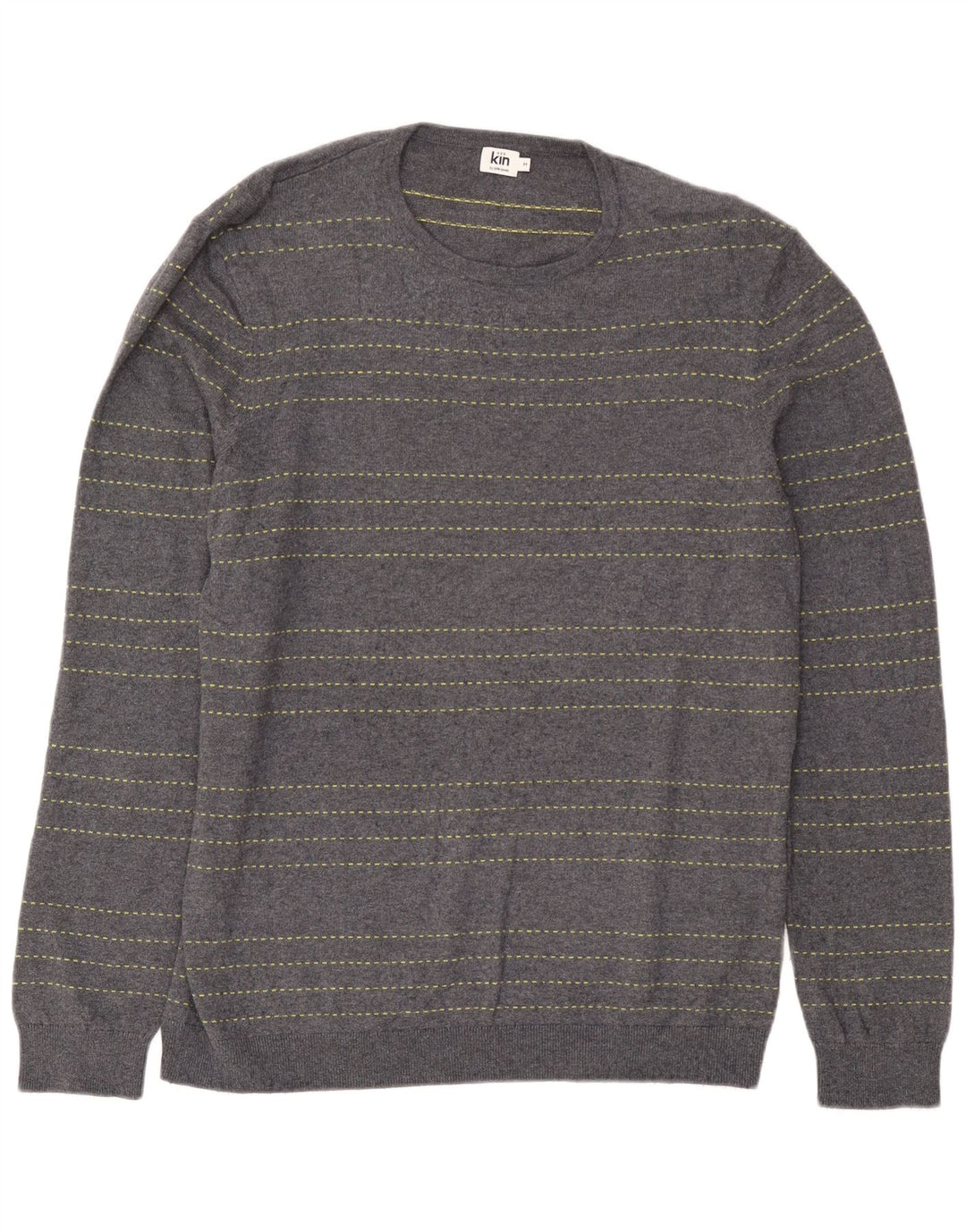 John Lewis Herren-Pullover mit Rundhalsausschnitt, mittelblau, gestreift, Baumwolle