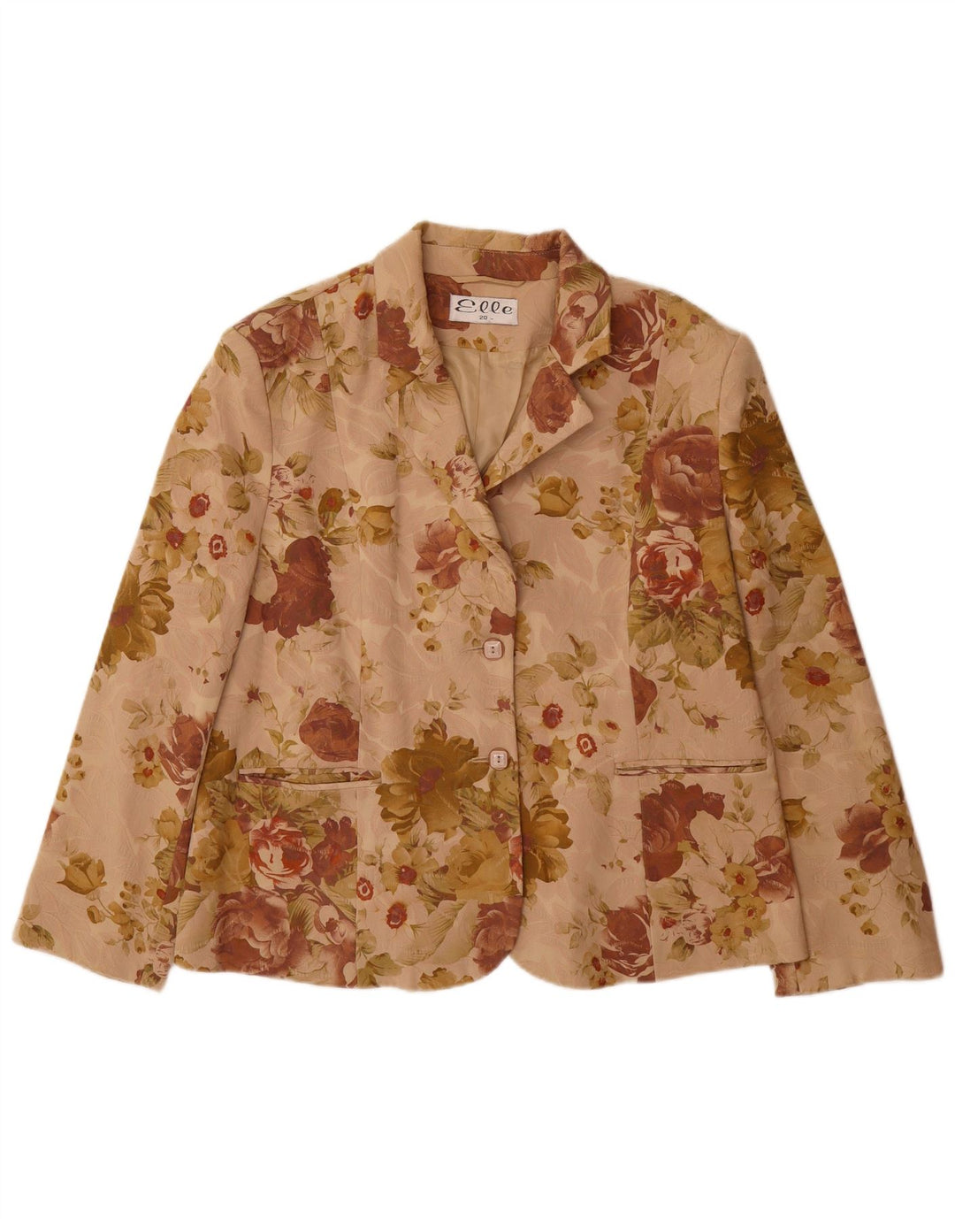 ELLE Damen-Blazerjacke mit 2 Knöpfen, UK 20, 2XL, beige, geblümte Baumwolle