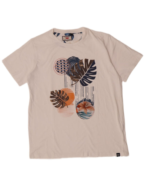 Carrera Damen Grafik-T-Shirt-Oberteil UK 18 XL Weiß geblümte Baumwolle