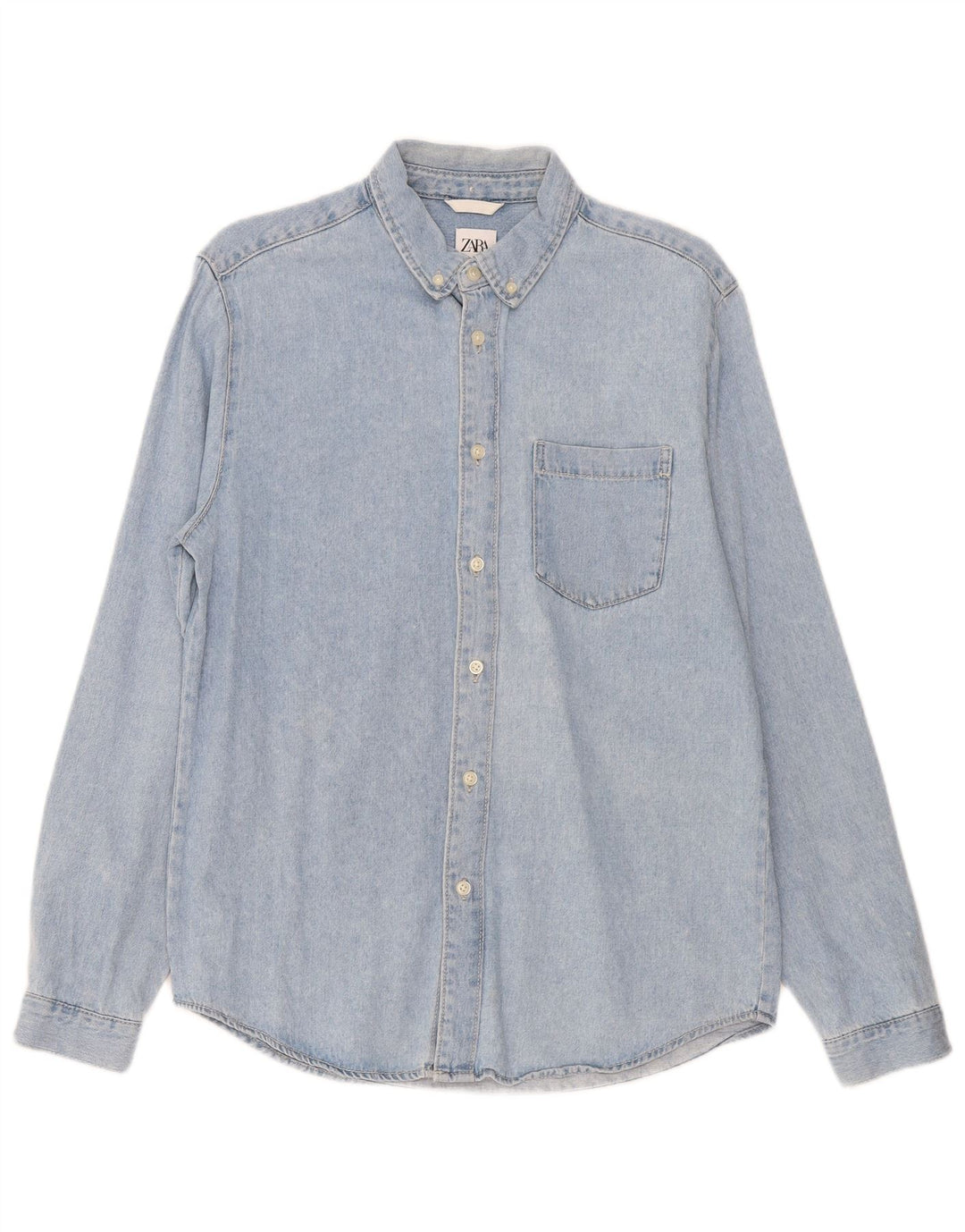 Zara Herren-Jeanshemd aus mittelblauer Baumwolle