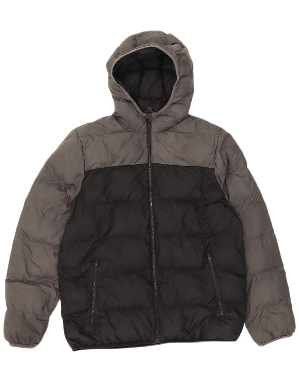 Adidas wattierte Jungenjacke mit Kapuze, 15–16 Jahre, schwarzes Colourblock-Polyester