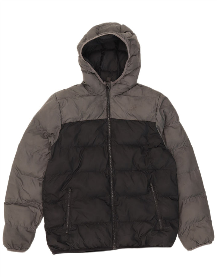 Adidas wattierte Jungenjacke mit Kapuze, 15–16 Jahre, schwarzes Colourblock-Polyester