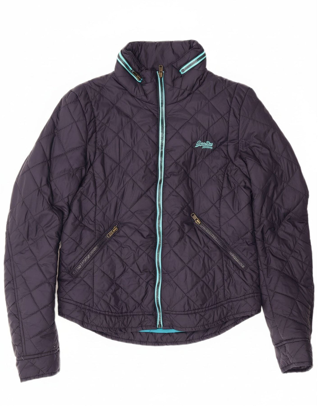 SUPERDRY Womens Quilted Jacket UK 14 Medium Navy Blue Nylon