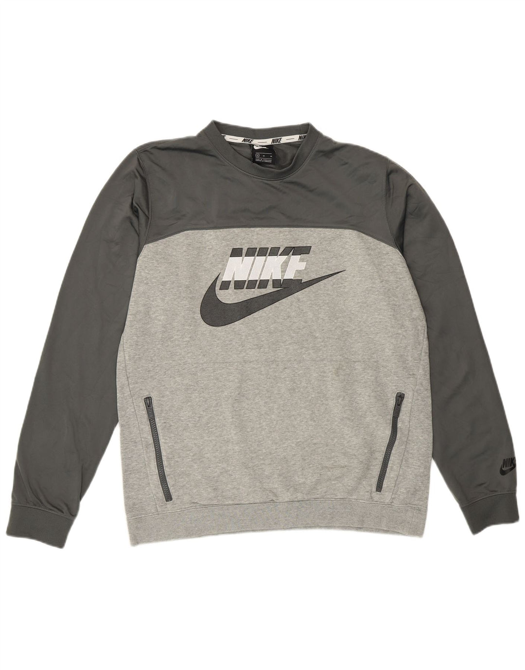 Nike Herren Grafik-Sweatshirt-Pullover aus mittelgrauer Colourblock-Baumwolle