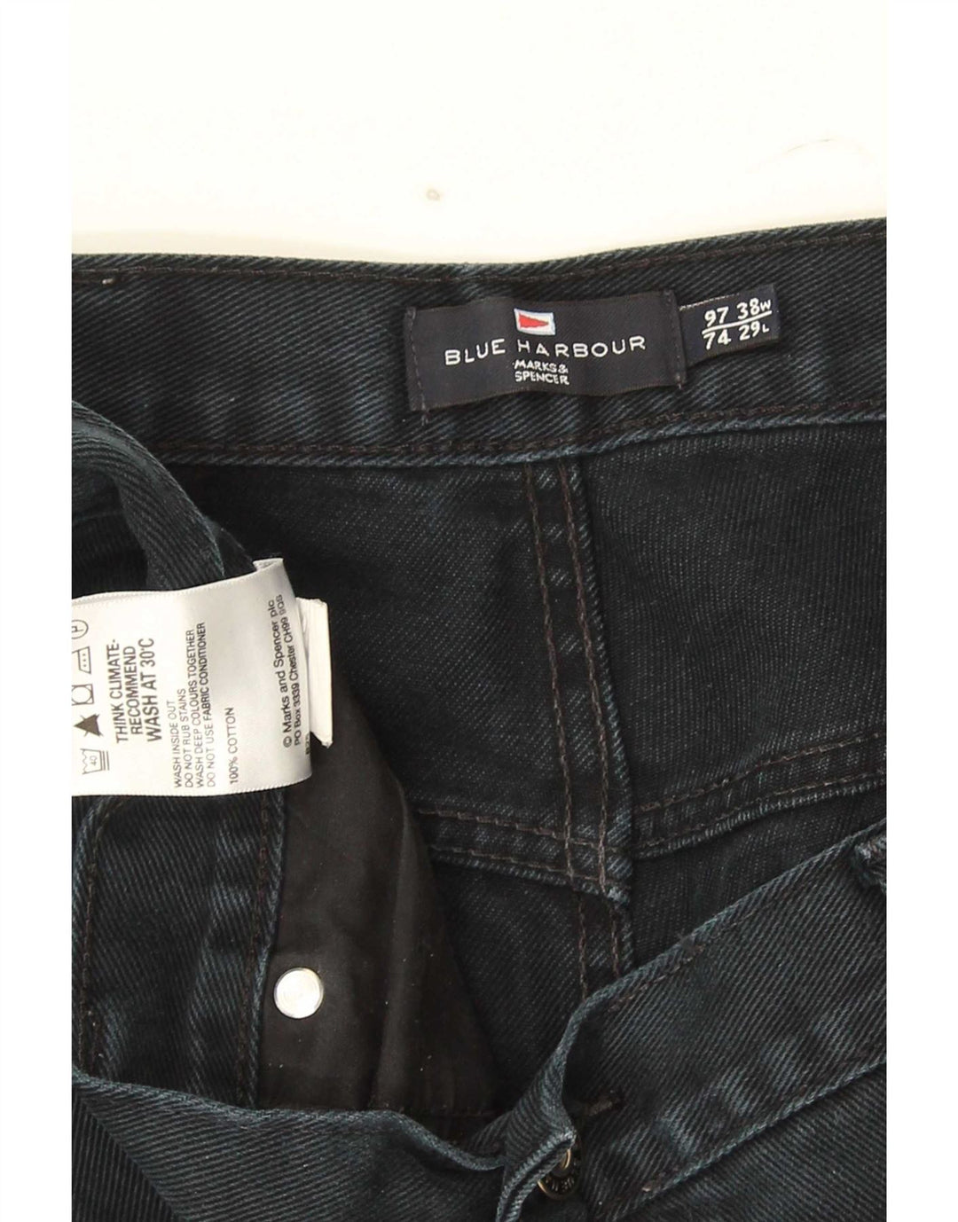 Marks & Spencer Herren Blue Harbor Straight Jeans W38 L29 Schwarze Baumwolle