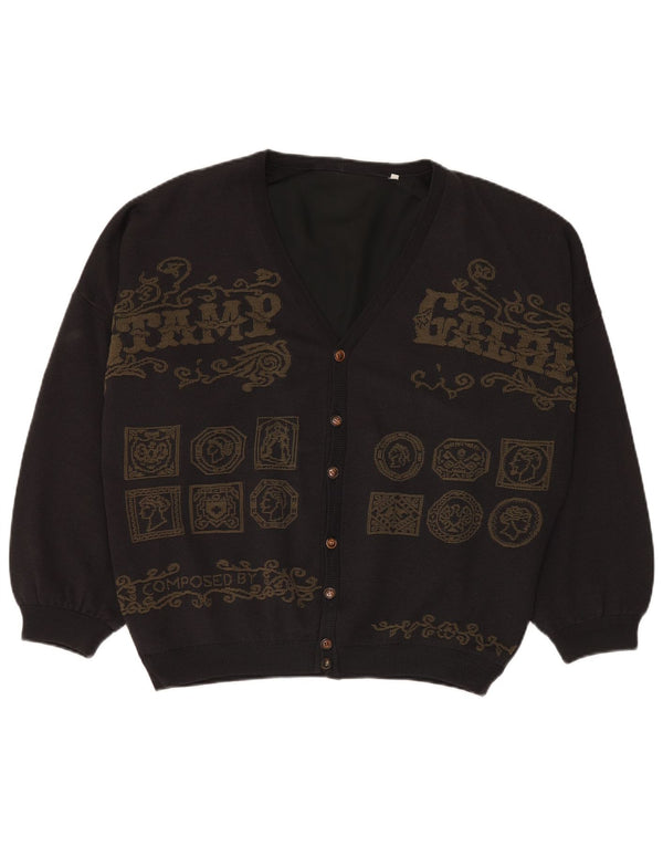 Vintage Herren Grafischer Cardigan Pullover 3XL Grau Patchwork Viskose