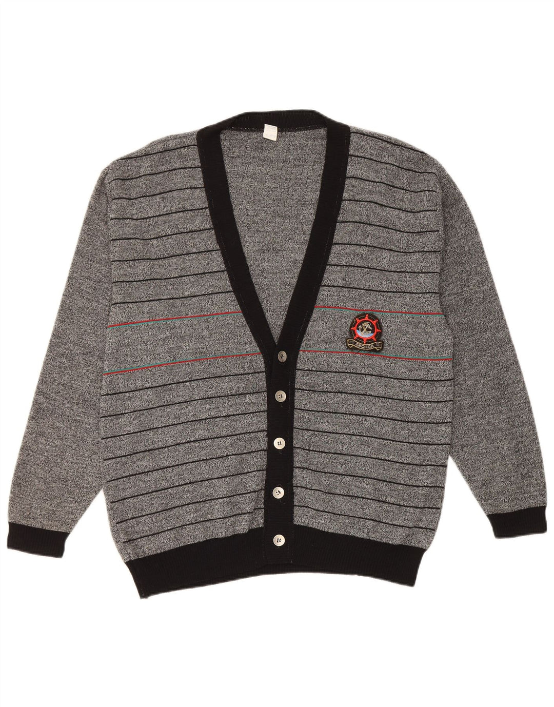 Vintage Herren Cardigan Pullover IT 50 Mittelgrau gestreift