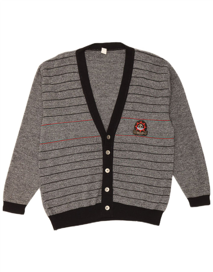 Vintage Herren Cardigan Pullover IT 50 Mittelgrau gestreift
