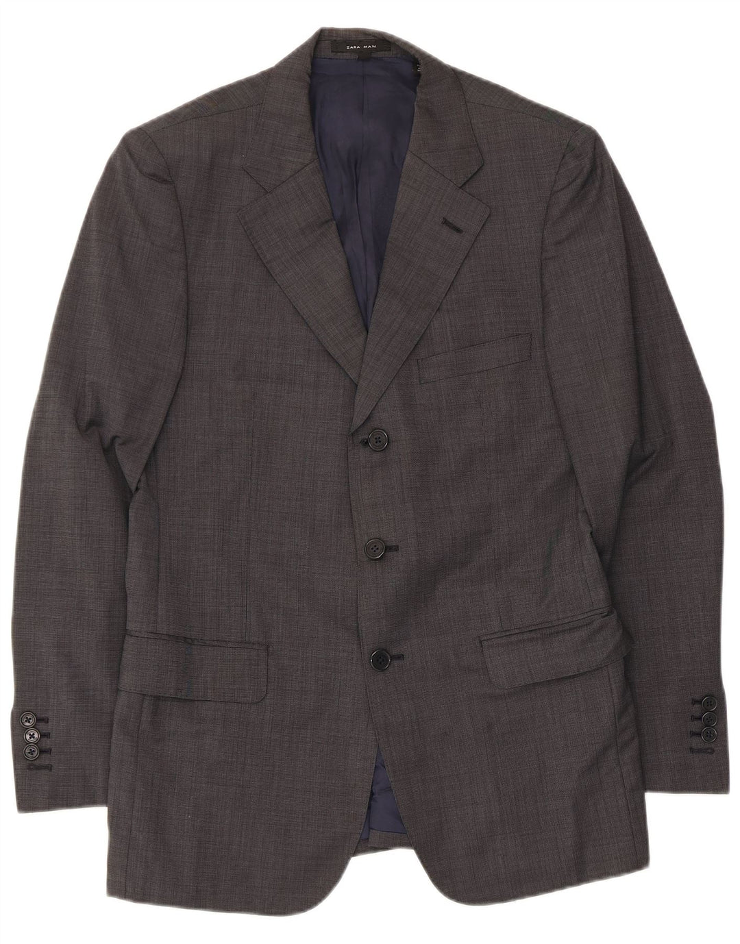 ZARA Herren-Blazerjacke mit 3 Knöpfen, EU 46, kleine graue Wolle