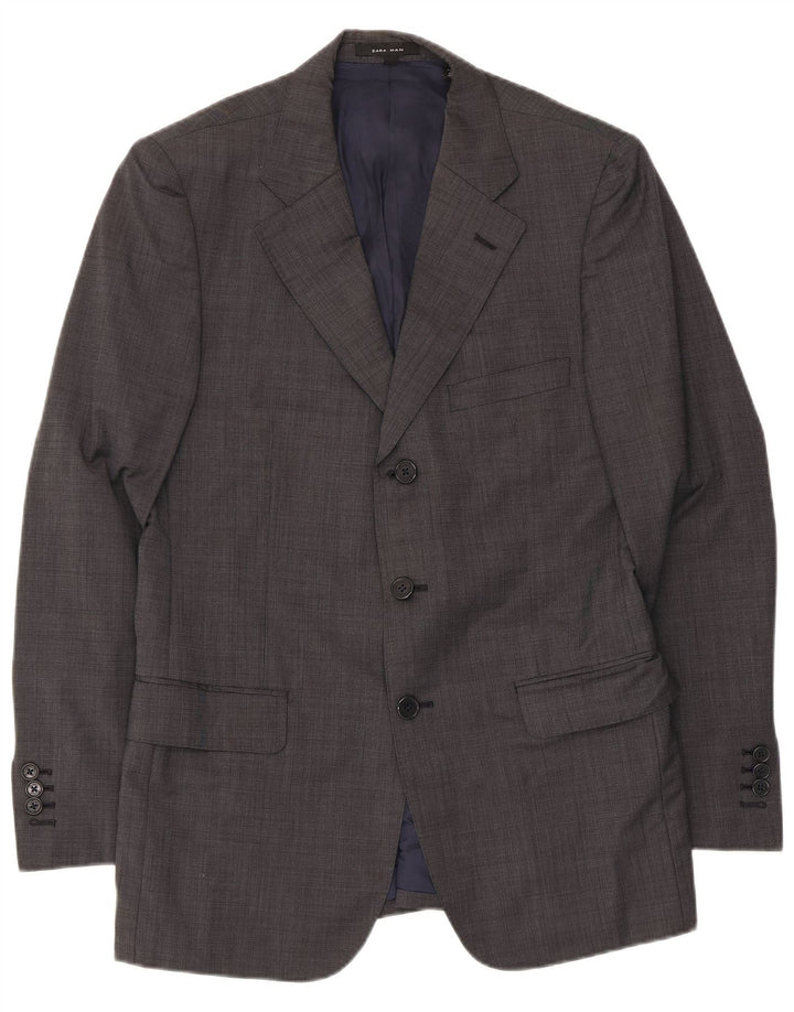 ZARA Herren-Blazerjacke mit 3 Knöpfen, EU 46, kleine graue Wolle