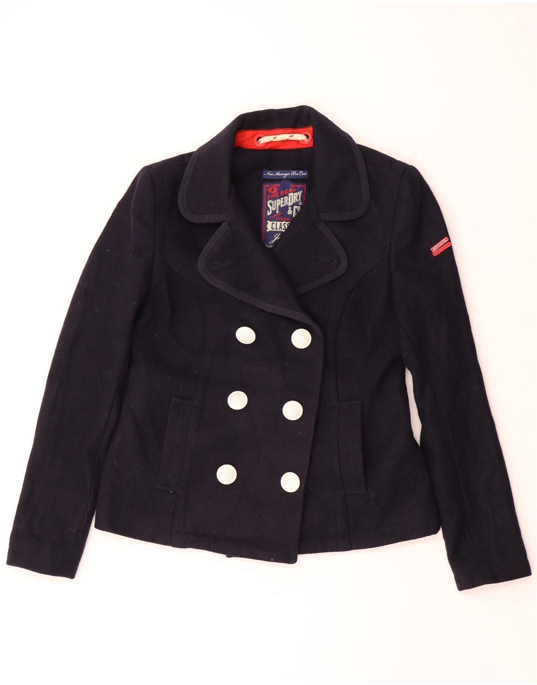 SUPERDRY Pea Coat für Damen, UK 14, mittlere marineblaue Wolle