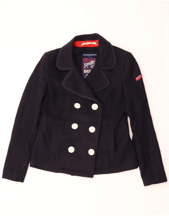 SUPERDRY Pea Coat für Damen, UK 14, mittlere marineblaue Wolle