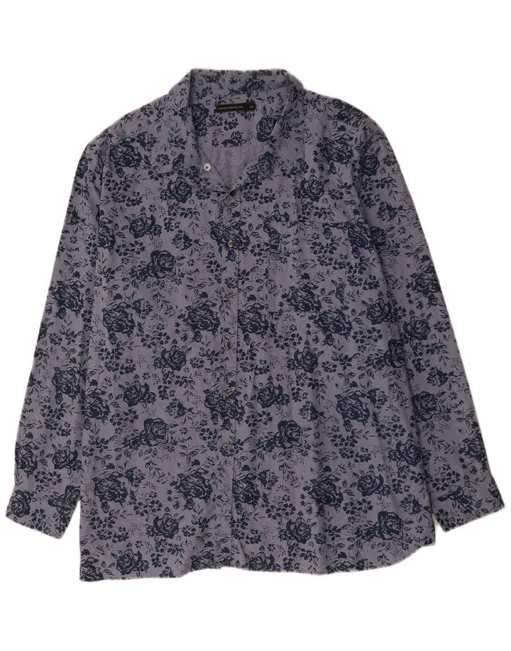 French Connection Herrenhemd 2XL Blau geblümt Baumwolle